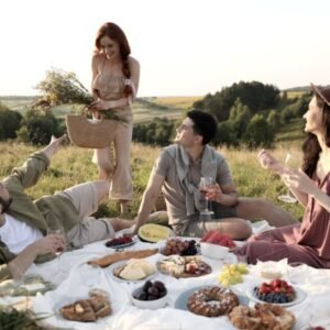 Four people having a picnic