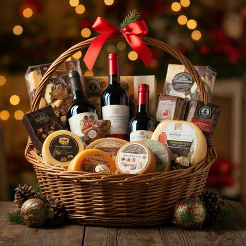 Welcome Basket of wine and cheese